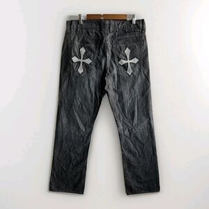 NWT Helix Black Boot Jeans Dark Wash Denim Cross Embroidered Men’s Size 34x32